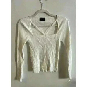 MIOU MUSE Ribbed Long Sleeve Top -white - Size Small